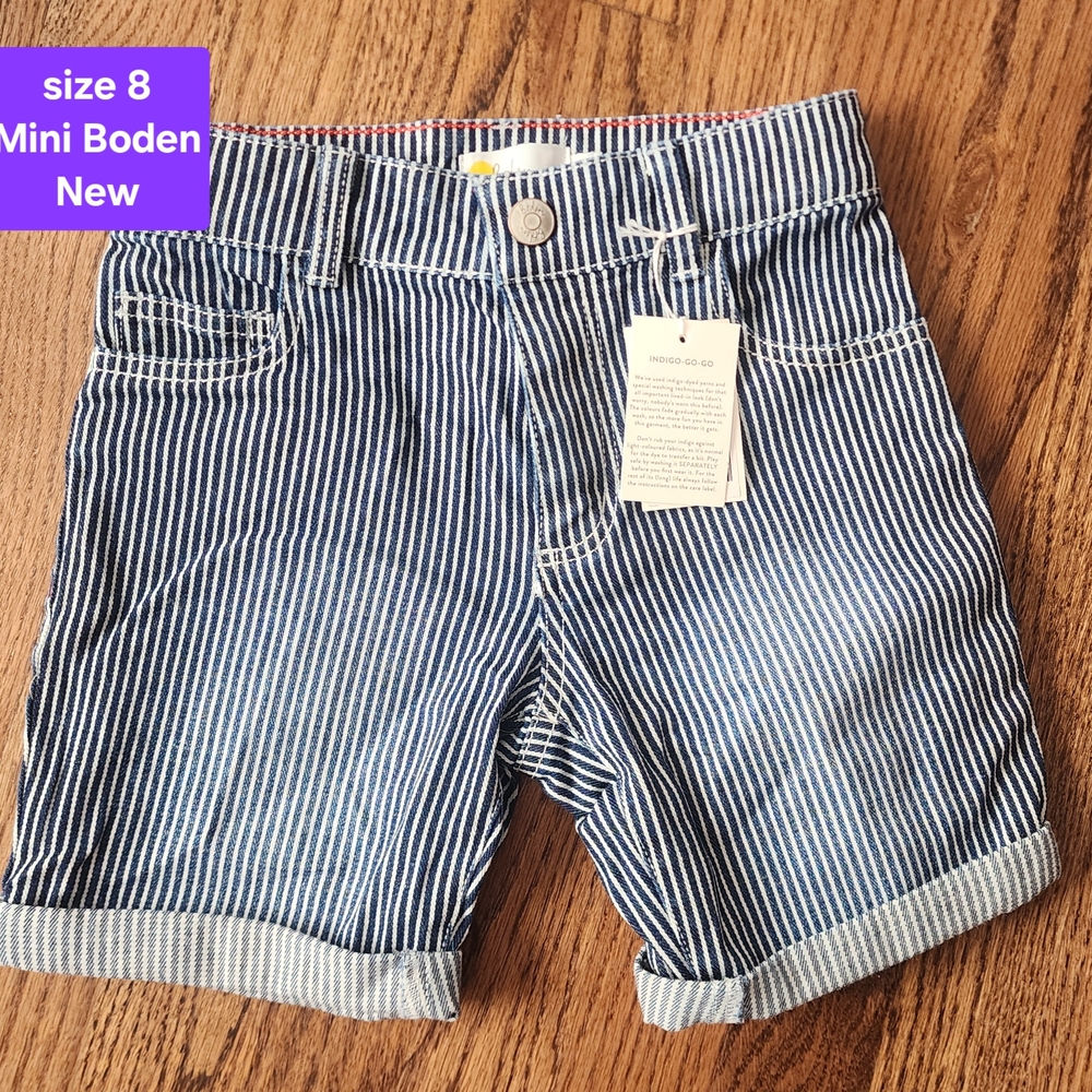 Mini Boden Navy and White Striped Kids Shorts